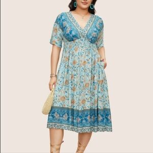 Bloomchic Floral Dolman Sleeve Ruffle Shirred Split Hem Dress Size 12